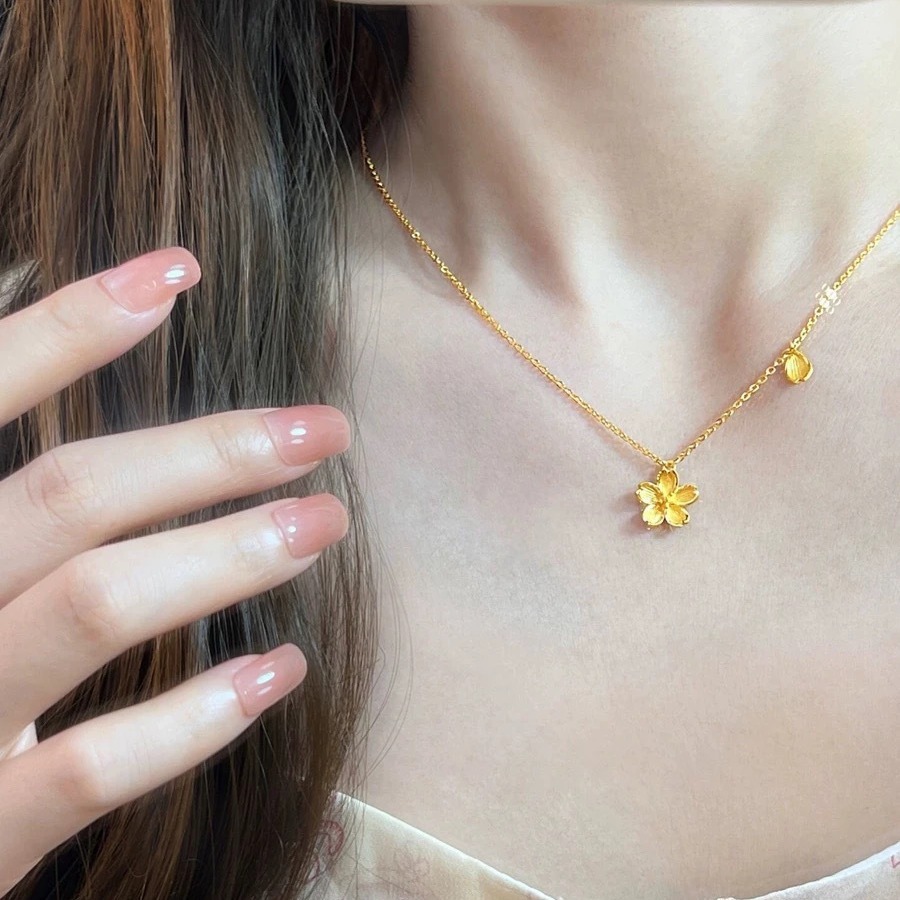 Little Red Riding Book Same Style Cherry Blossom Necklace Live Fashion Simple Elegant One Set Chain Sand Gold Flower Clavicle Chain_voghion.com