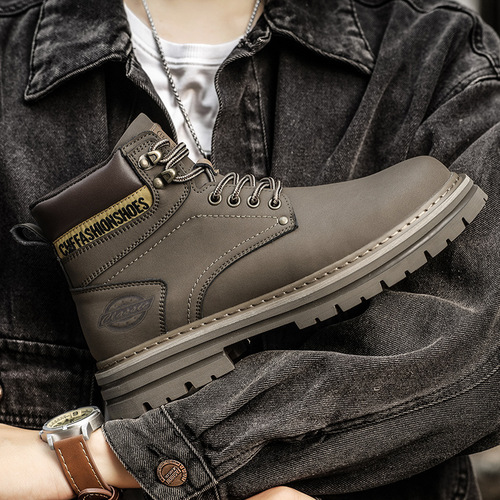 Men's New Winter Motorbike High Street Thick Sole High Top Personality Workwear Retro American Yellow Boot