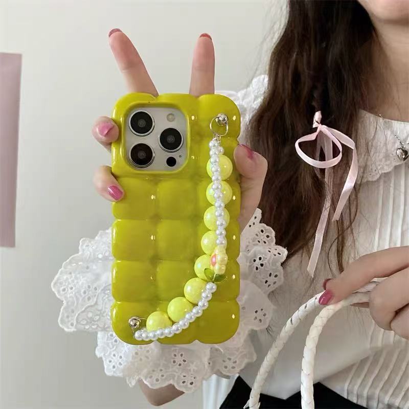 Waiffin de huevo a cuadros de color sólido retro para iPhone16 Apple 15ProMax funda para teléfono móvil 14/13 pulsera 16P