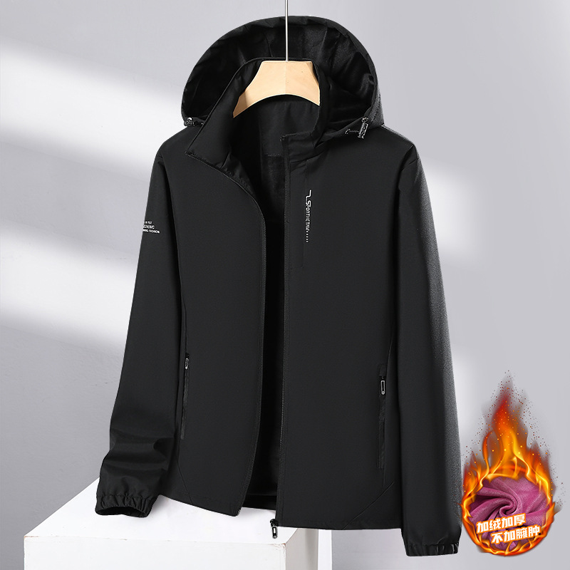 Men's Softshell Jacket with Fleece Lining, Thickened, Detachable Hood, Windproof, Waterproof, Casual Jacket, Loose Fit, Sports Coat