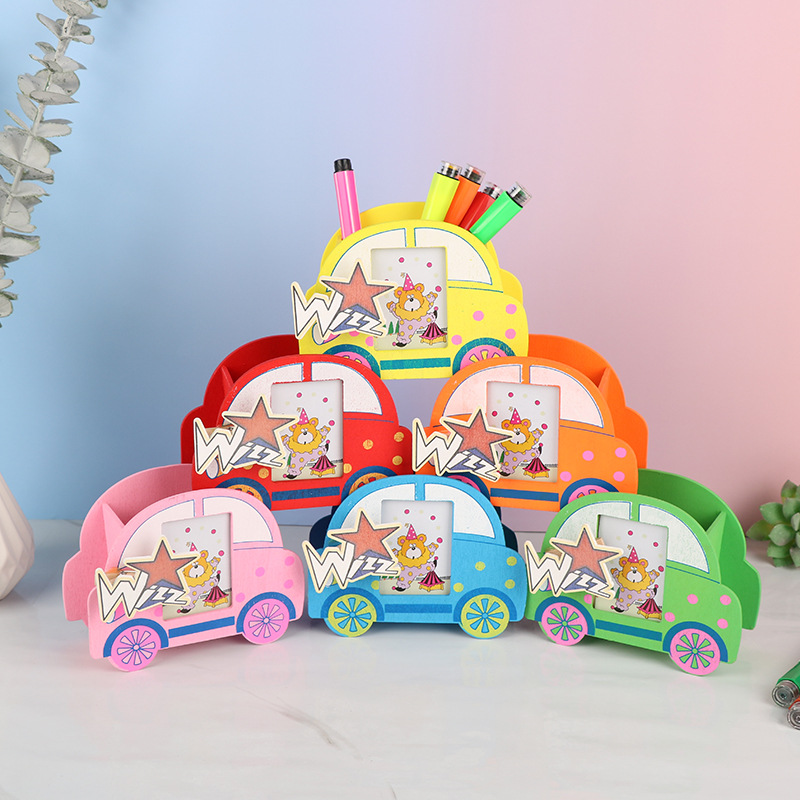 창조적 인 나무 펜 홀더 사무실 문구 어린이 재미 학습 펜 홀더 wizz 나무 자동차 펜 홀더 공장 도매