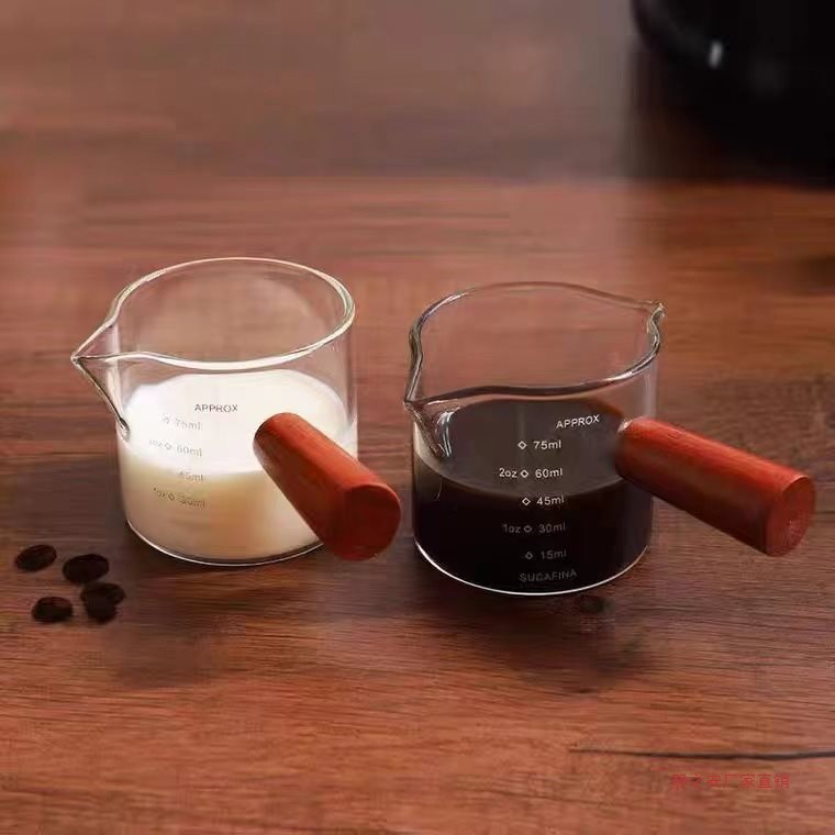 ins glass wooden handle with scale small milk pot concentrated latte Italian coffee small measuring cup juice small milk pot milk pot