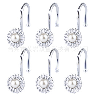 Cross Border Silver Inlaid Pearl Flower Metal Hook Plum Blossom Metal Five Bead Hook Shower Curtain Metal Hook for Bathroom