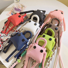 搞怪機器人公仔背夾斜跨手機鏈編織加長繩通用手機殼防丟手機掛繩