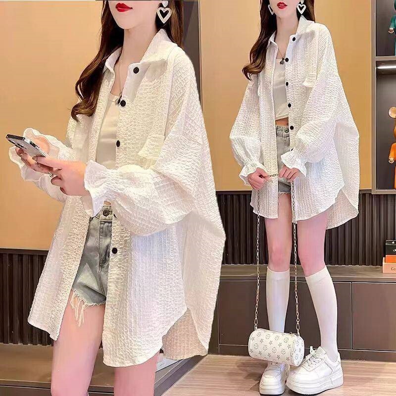 Plus Size 150kg Sun Protection Clothing for Women, Summer Outdoor Breathable Korean Style Loose Mid-Length Air Conditioning Jacket Thin Coat