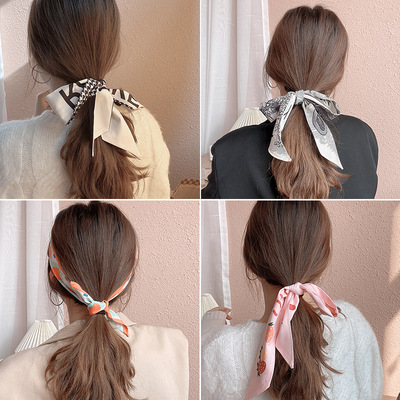 Korean Edition Silk scarf Hair band houndstooth Tousheng Sen family bow Headdress fairy Hairdressing Ribbon Hair hoop