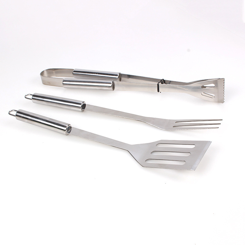 [Fuente de fábrica] Acero inoxidable barbacoa parrilla traje tarjeta vinculante 3-pieza barbacoa herramienta tubo mango barbacoa tenedor pala clip