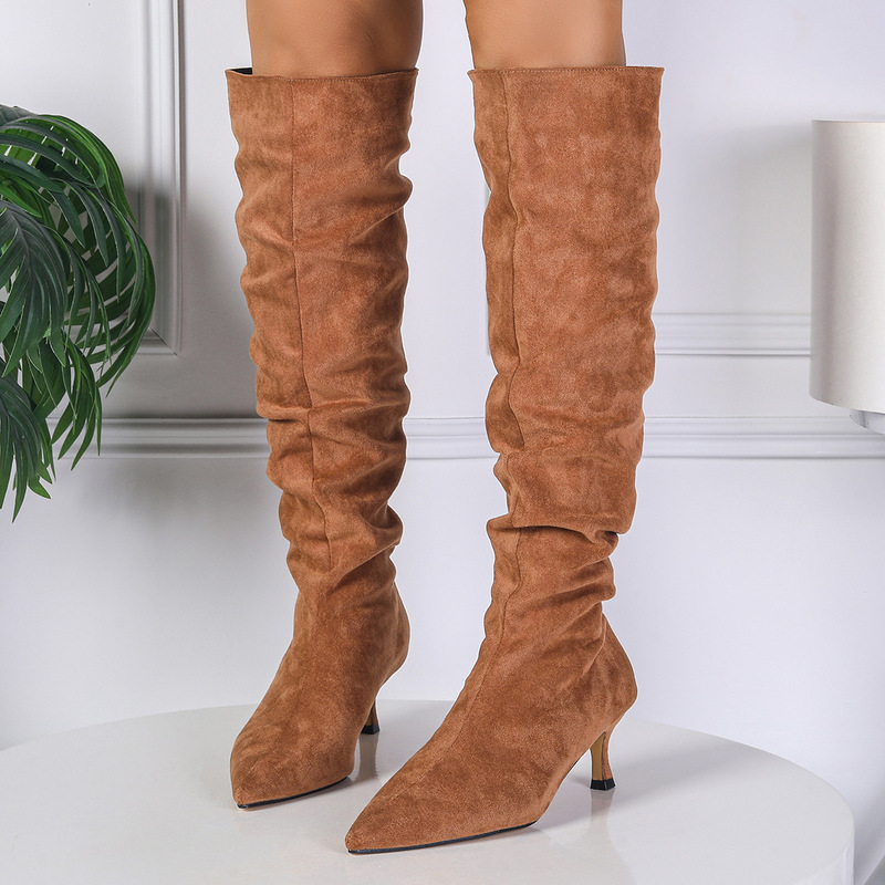 2025 New Autumn and Winter Pile Boots, Long Boots for Women, Pointed Toe Stiletto Boots, Slimming Look High Boots, Knight Boots