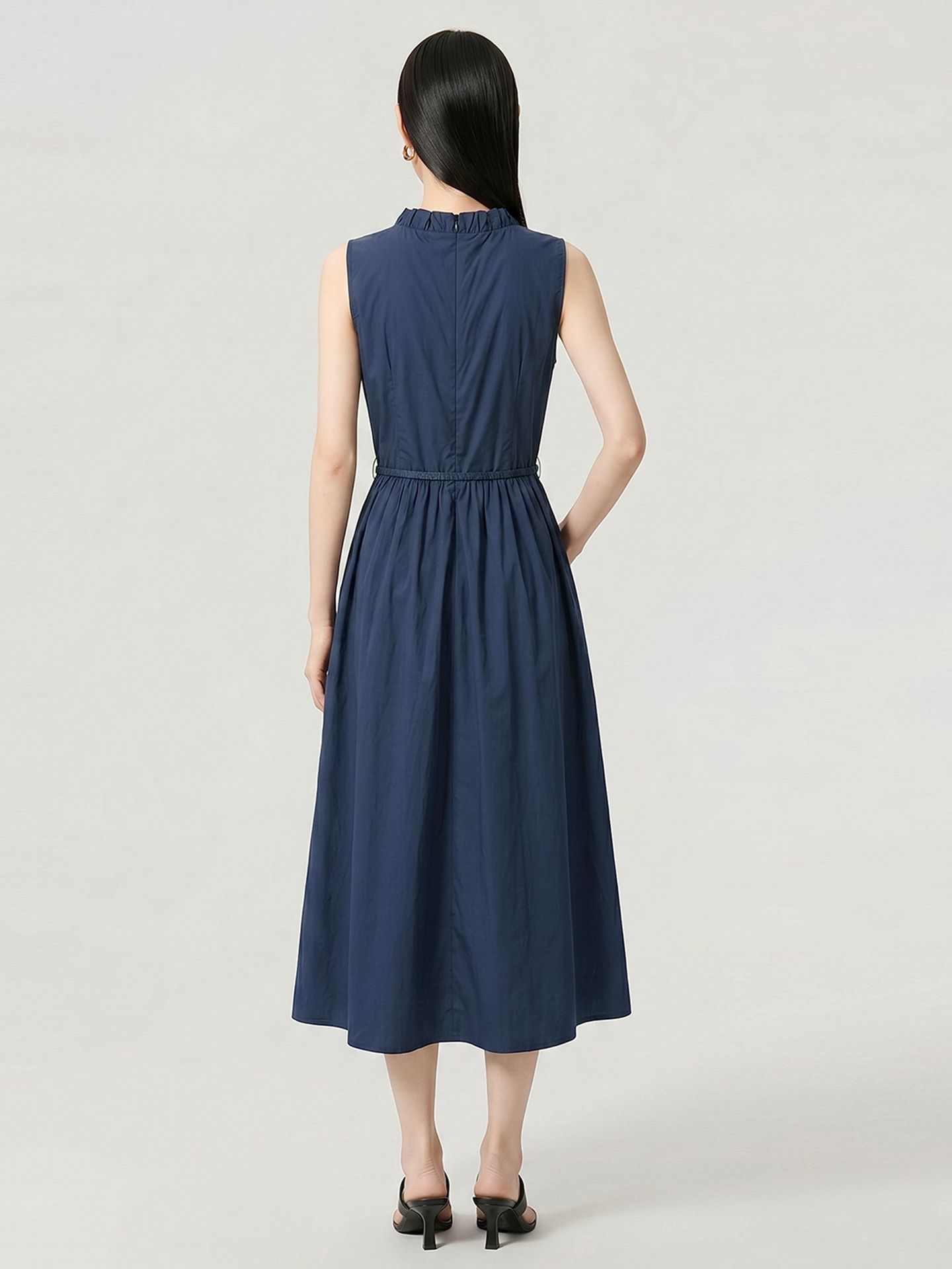 Đầm maxi nữ thắt eo không tay chất cotton phong cách Pháp cổ điển — xanh lam