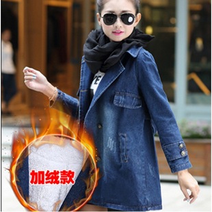 Real shot autumn Korean style casual Denim windbreaker loose slimming plus size women's mid-length Denim coat