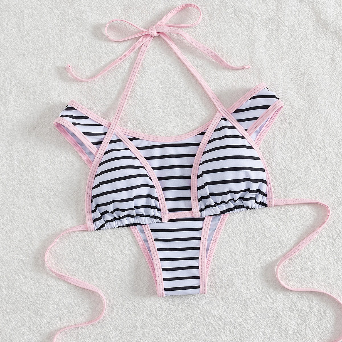 2025 New European and American Amazon Bikini Special Stripesd Lace Sexy Split Bikini Swimsuit Swimsuit for Women