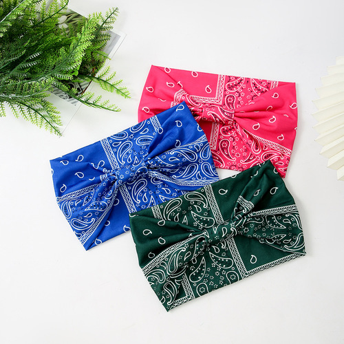 Women's Wide Headband with Scarf Bohemian Sport Headband Knot Elastic Floral Print Non-slip Headband Accessory