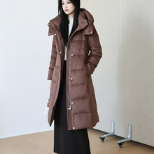 【云柔美物】之*禾同款驼绒绢丝90白鹅绒长款羽绒服 立领连帽外套
