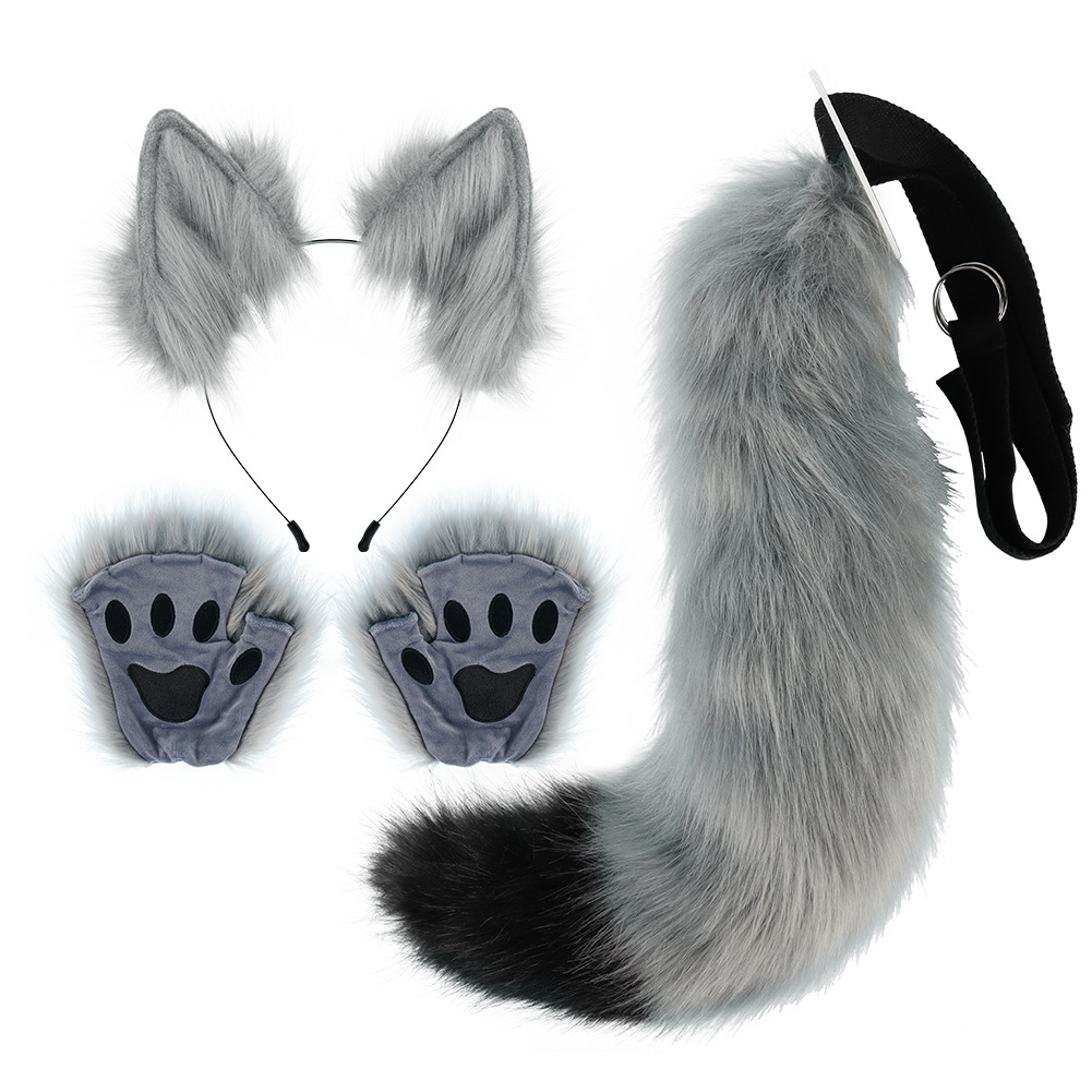 Hallowmas Unisex ear headband animal tail Halloween suit animal claw simulation plush animal ears cos accessories_voghion.com