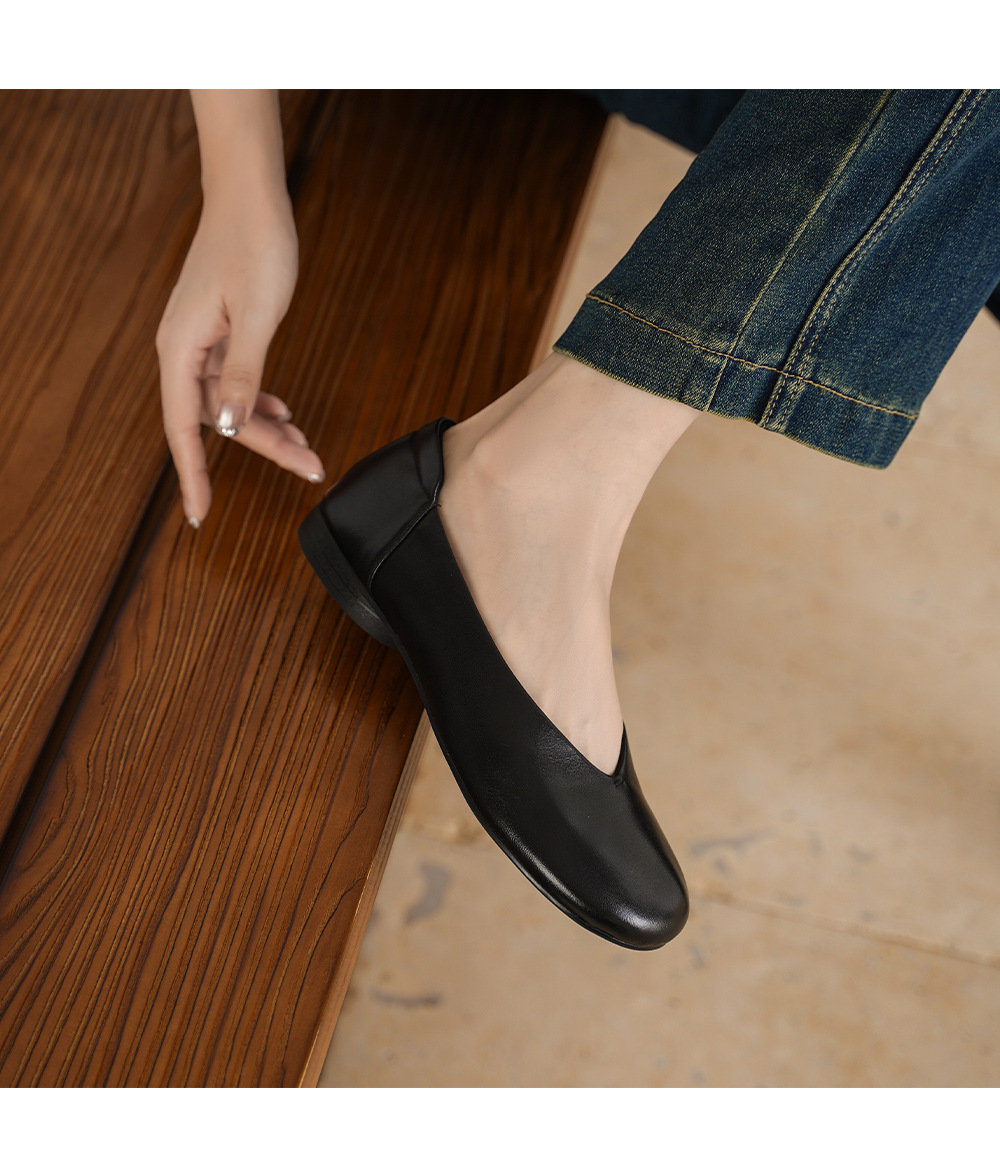 Giày bệt nữ mũi tròn da bò mềm đế bằng phong cách basic — màu nâu chi tiết 11