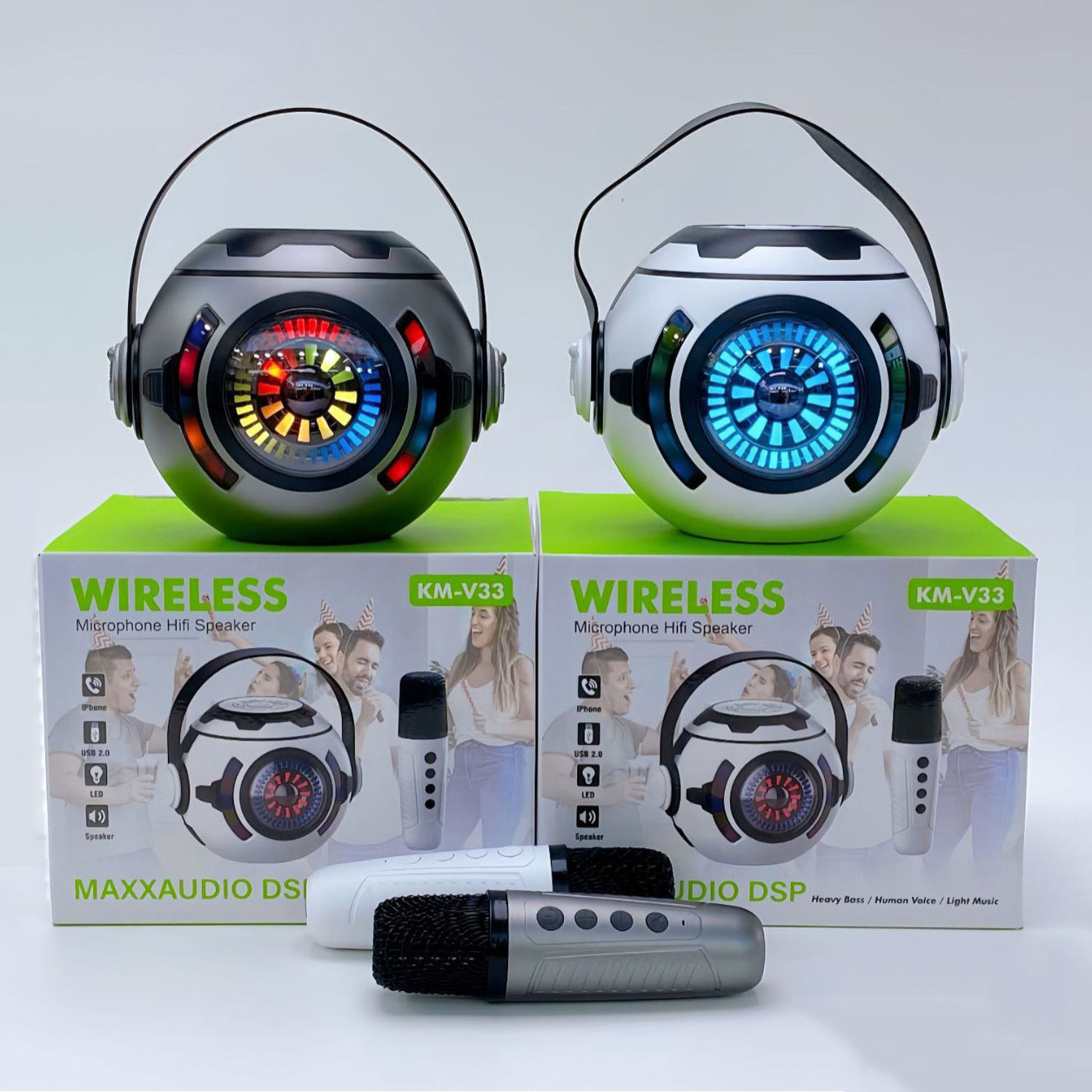 Comercio exterior nuevo micrófono bluetooth bolas pequeñas lámparas de color subwoofer K canción sonido bluetooth portátil