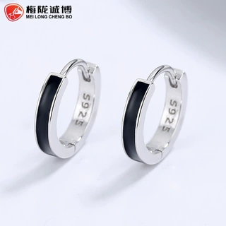 925纯银珐琅耳环韩国设计感个性潮男黑色滴胶耳扣耳饰女ins冷淡风