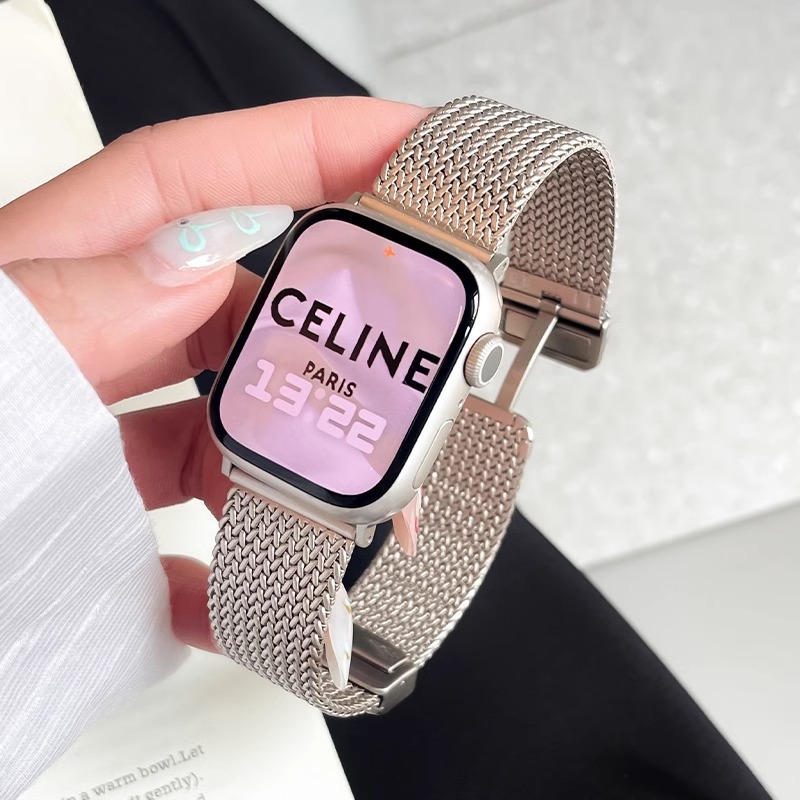 Suitable for Apple applewatch Watch Band s10 Wheat Ears Stainless Steel Herringbone Mesh Women's iwatch Watch Band