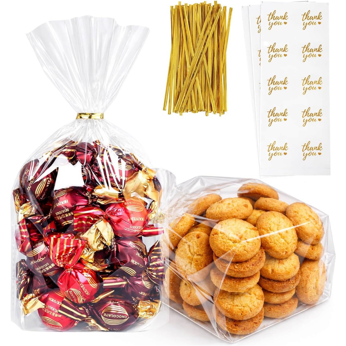 Lotes transparentes de bolsas de vidrio cóncavas insertadas en bolsas de plástico de bolsillo plano de pan dulces palomitas de maíz