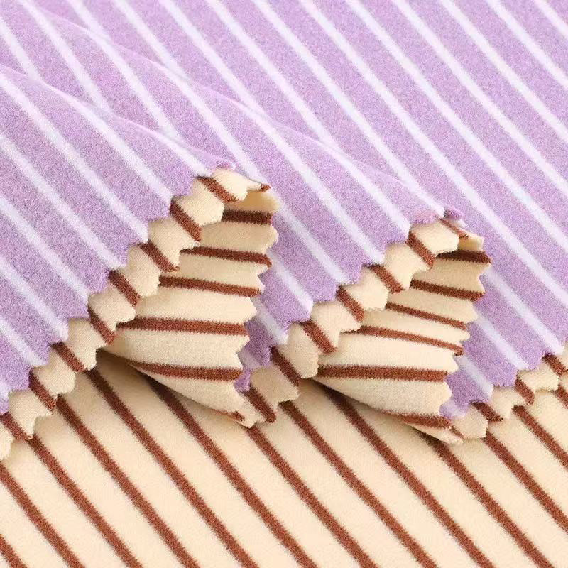 270g罗纹条子德绒布 阳离子德绒打底衫布料 秋冬保暖内衣条纹面料|undefined