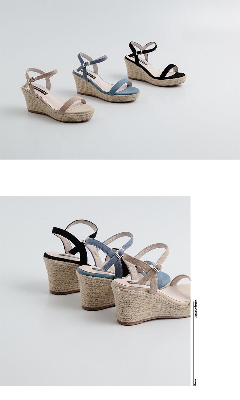 Sandal nữ quai ngang hở mũi gót cao 7 cm đế rơm — Màu đen chi tiết 17