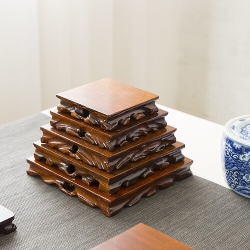 Root carving solid wood base, handicraft ornaments square wooden base, stone Buddha statue purple sand pot vase base