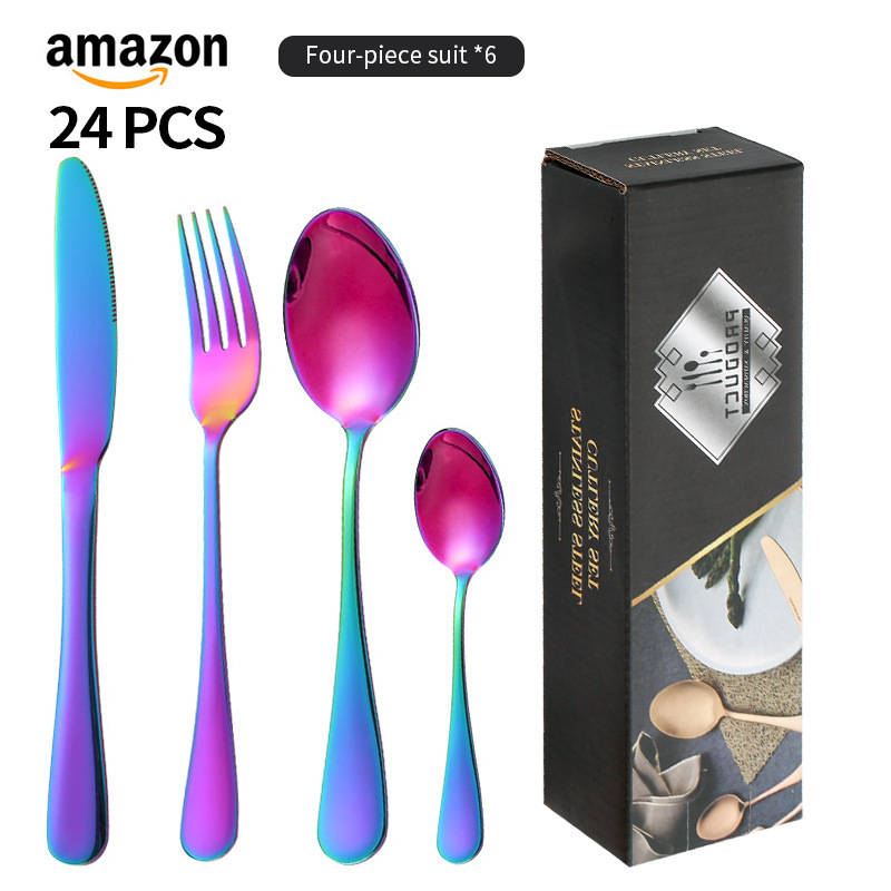 アマゾン爆金西食器1010四主部品24点セットステンレスナイフフォークスプーンクロスボーダー礼箱食器セット|undefined