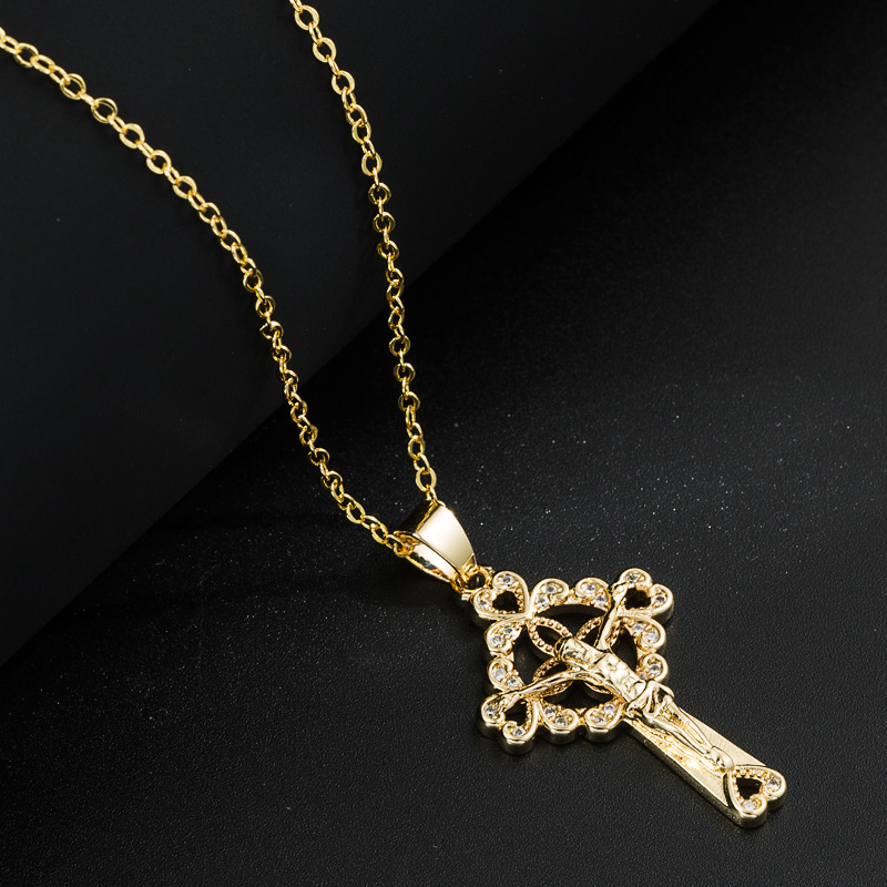 Fashion Copper Gold-plated Inlaid Color Zircon Cross Virgin Mary Pendant Necklace display picture 4