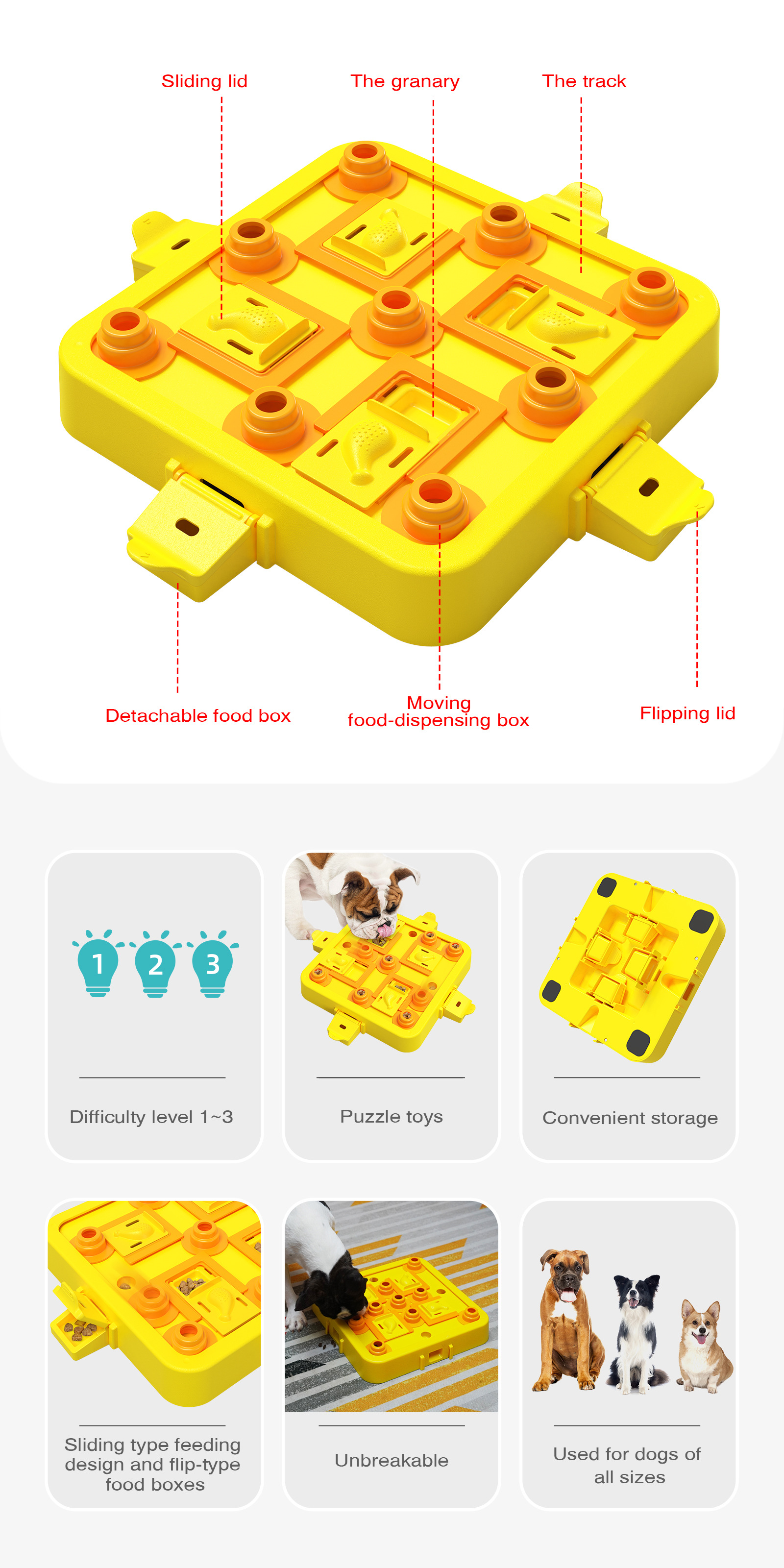 Patent-Designed Chessboard IQ Dog Puzzle Toy - Adjustable Level 1-4 Challenge