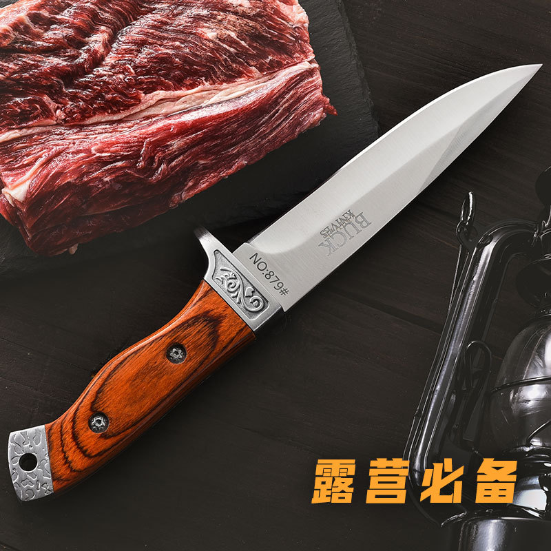 便携小刀露营锋利木柄高硬度水果刀户外野营战术刀具野营锋利直刀