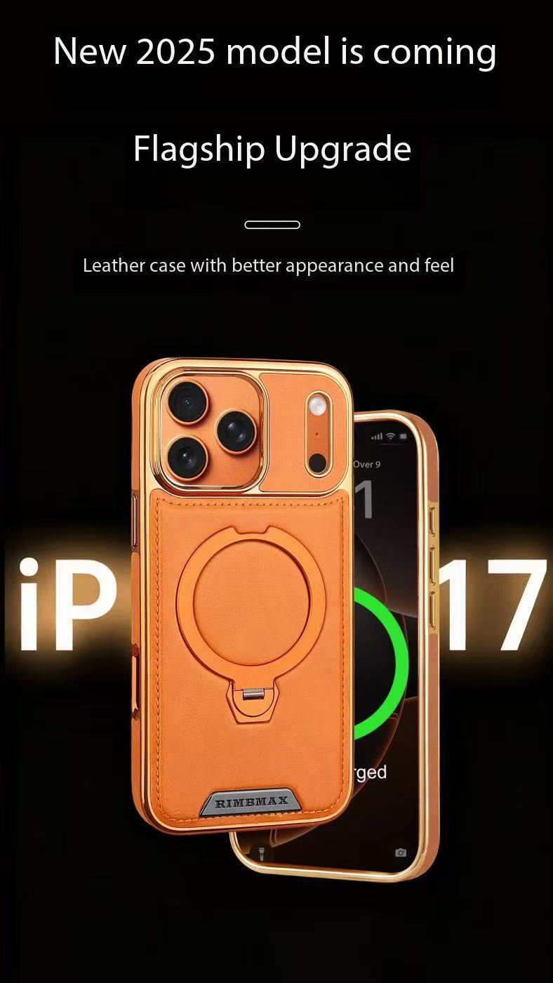 Ốp lưng iPhone 17 Pro Max da vân cao cấp xoay nam châm chống sốc — màu đen, màu nâu thanh lịch, màu nâu mocha, xám chi tiết 9