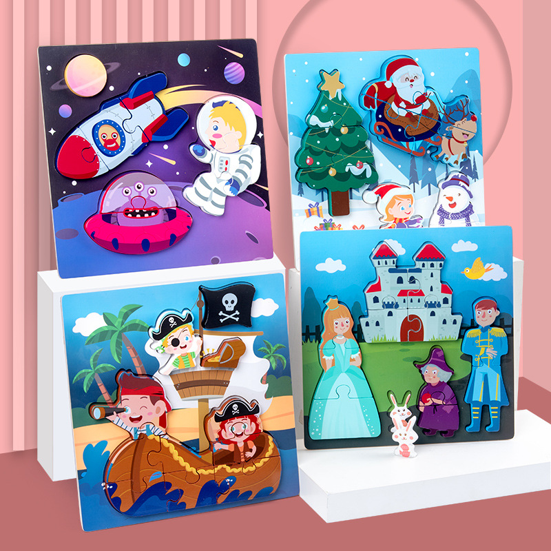 Hebilla tridimensional 3D Princesa Príncipe tema rompecabezas educación temprana de los niños rompecabezas de madera de juguete al por mayor 61 regalo