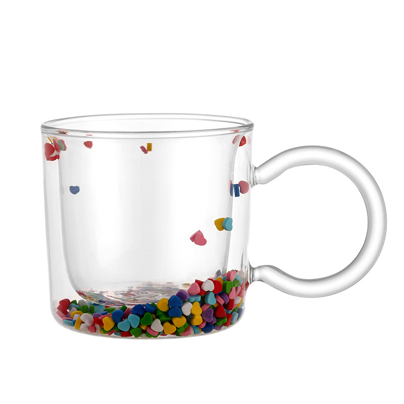 Glass with a double -layer cute girl heart flowing sand water cup…