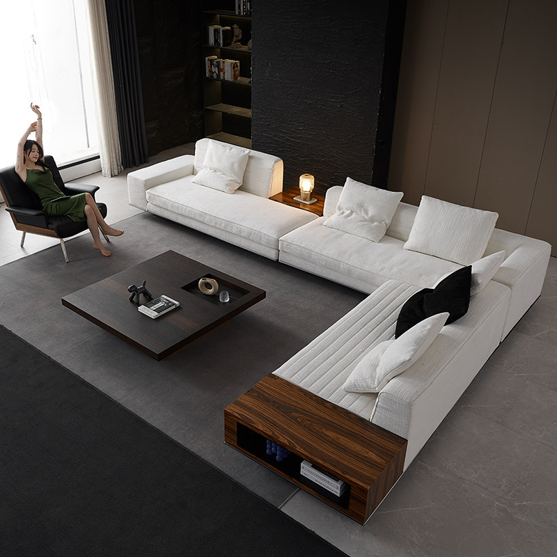 Italian Minimalist Roger Fabric Sofa Chaise Longue Large Flat Cream Style Designer Living Room Combination Corner Sofa