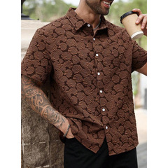 跨境【plus Size】men's Vintage Rose Print Short Sleeve Shirt