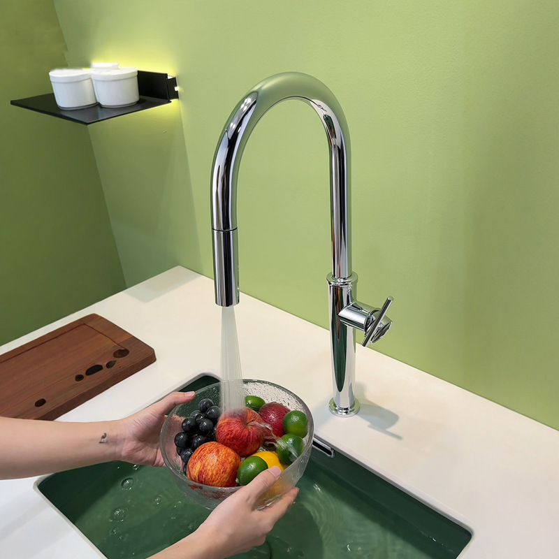 Japanese-Style Pull-Out All-Copper Faucet for Kitchen, Balcony, Sink, Island, Laundry Basin, Large Single-Slot Pex Splash-Proof