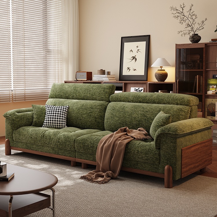 2025 New Modern Simple Mid-Century Style Small Apartment Chenille Velvet Green Fabric Sofa Removable and Washable R&