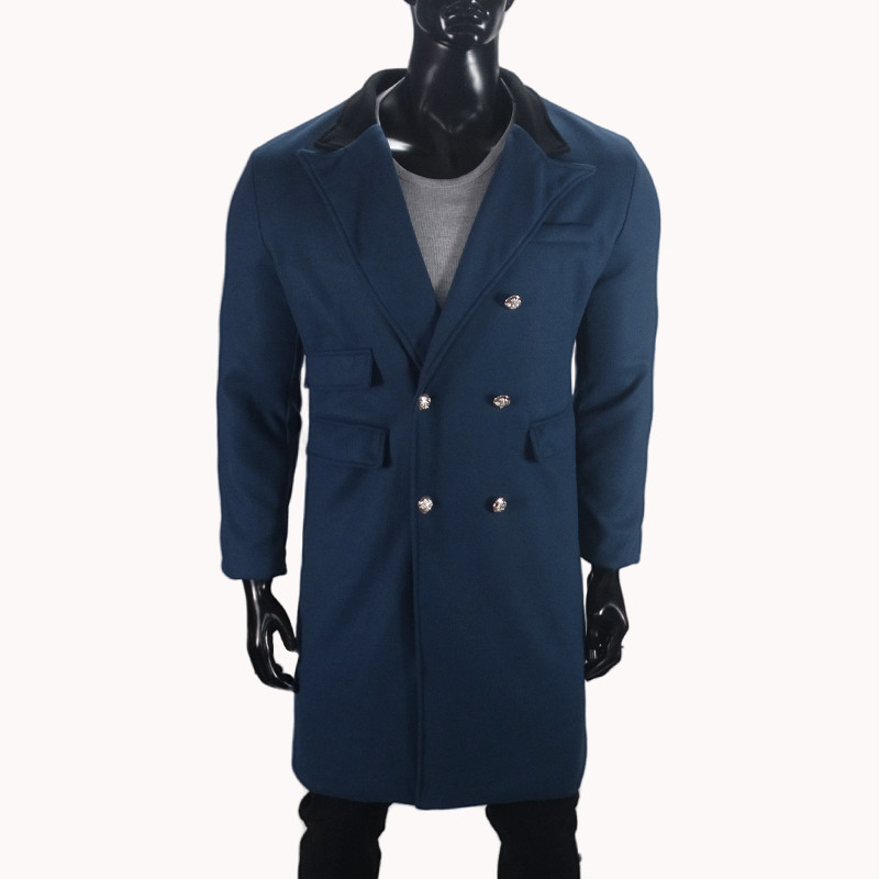 Men's Classic Black Wool Blend Long Overcoat Slim Fit Formal Jacket_voghion.com