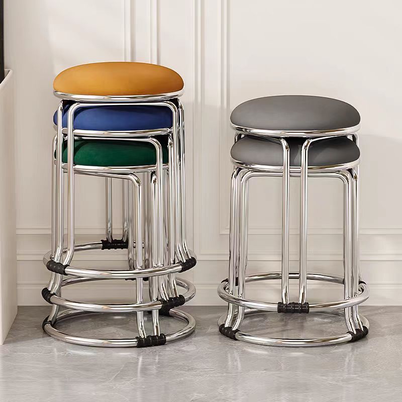 46cm High Metal Round Stool Stackable Dining Table Stool Oil Leather Soft Bag Thickeneded Reinforced Household Round Stool Office Round Stool