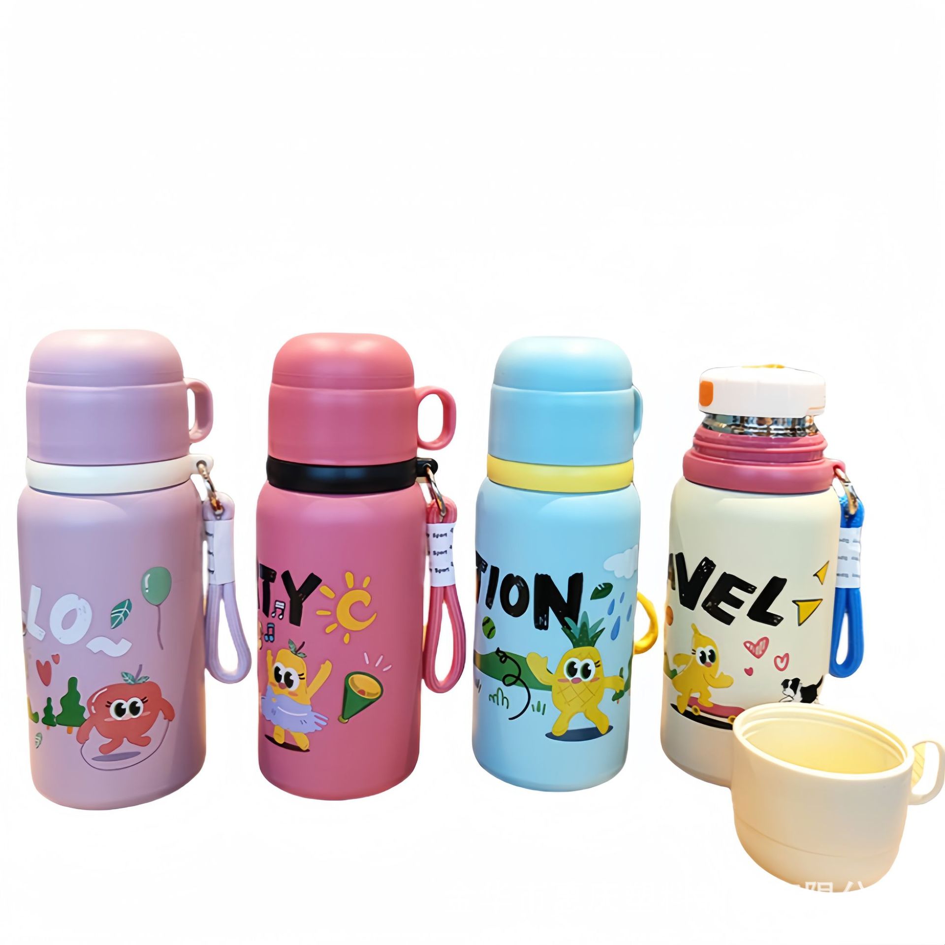 Cómodo para niños 304 taza de acero inoxidable de alto valor facial para estudiantes hervidor de agua al aire libre de dibujos animados acompañante taza de agua