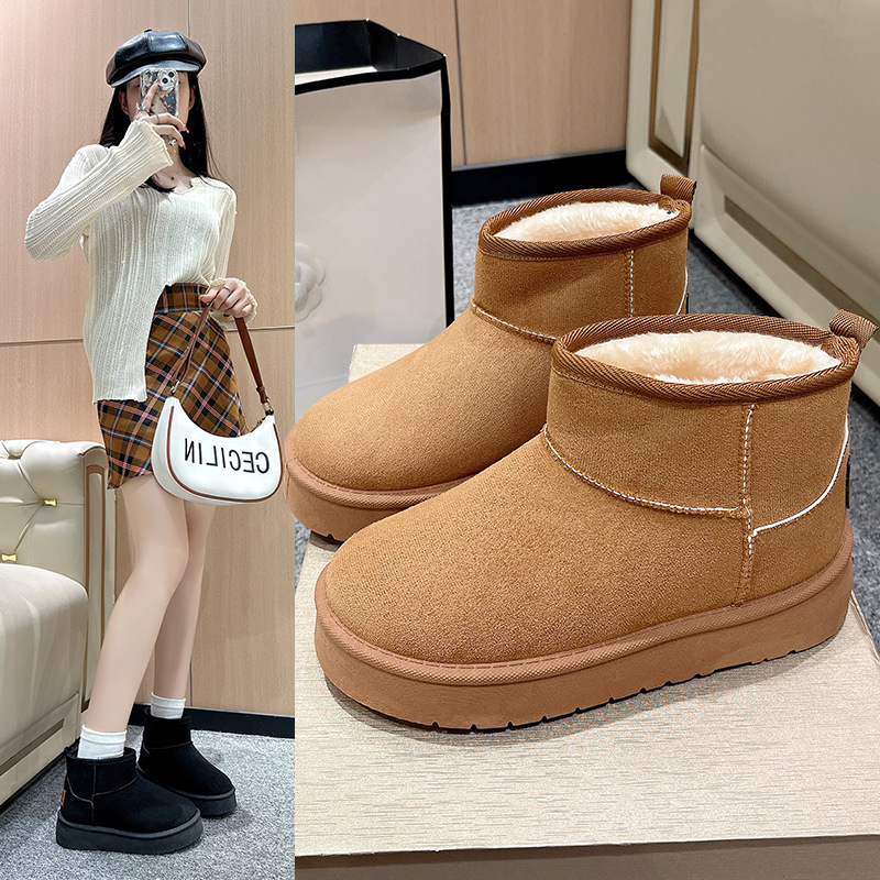 2025新款加绒加厚低筒雪地靴女款冬天厚底保暖雪地棉女士冬季鞋