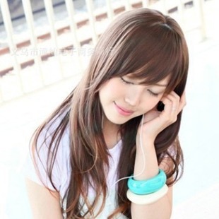 Wig fashion long curly hair oblique bangs pear flower long hair fluffy whole top Korea sweet wig set factory outlet