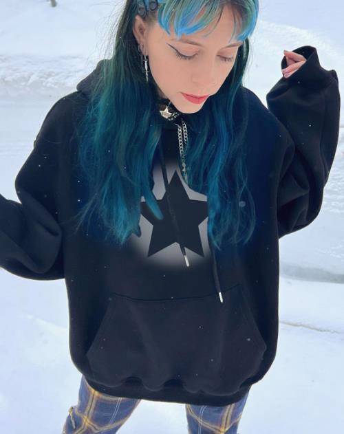 Felpa con cappuccio personalizzata con stampa a stella a cinque punte per donna Autunno 2022, nuova tasca, manica lunga, casual_voghion.com