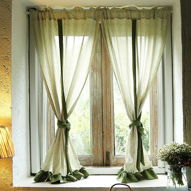American Style Floral Lace Curtain Door Curtain Kitchen Curtain Curtain Punch-free Living Room Bedroom Shading Lace-up Lace-up