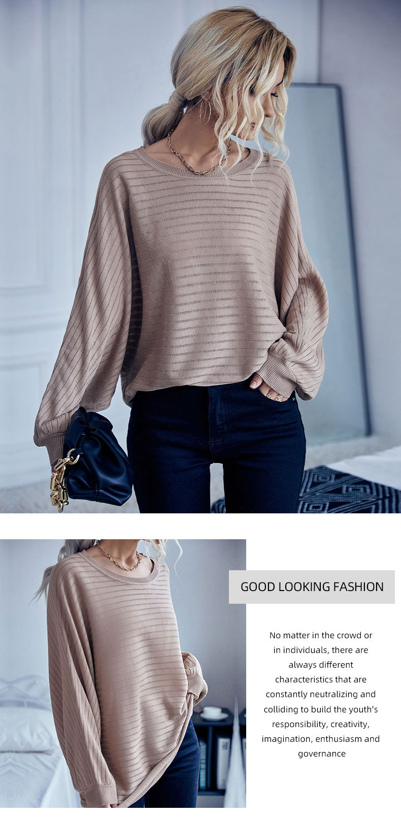 autumn long-sleeved Round Neck Sweater nihaostyles wholesale clothing NSDMB93697