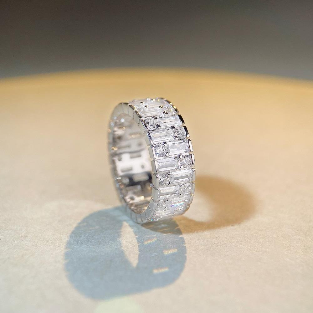 Geometric Pattern Unisex Gender 925 Sterling Silver Zircon Geometric Rings