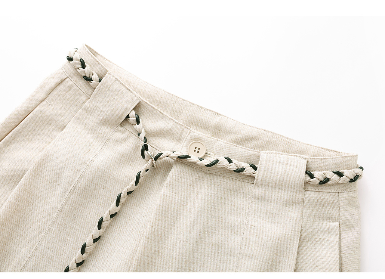 Quần culottes nữ ống rộng cạp cao kèm thắt lưng dệt bản to — màu đen chi tiết 25
