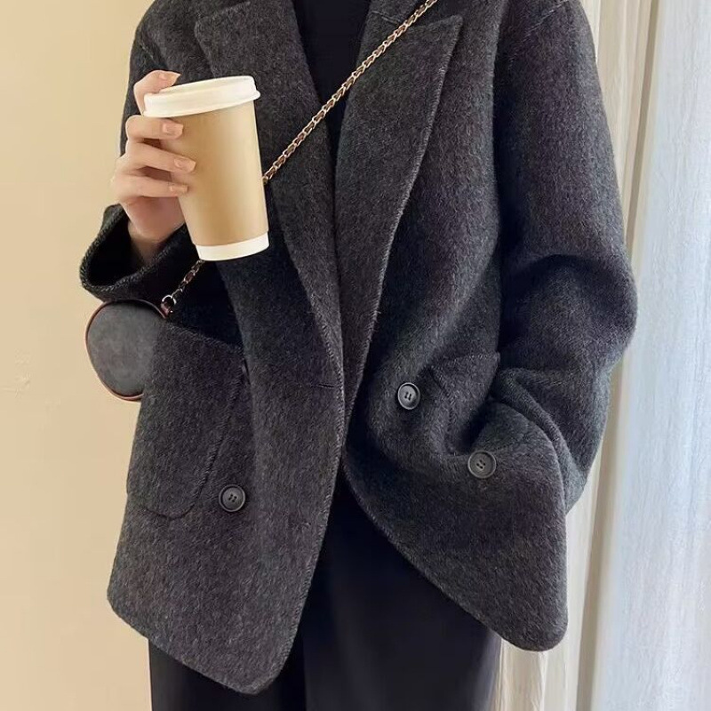 Wool Double-Sided Woolen Coat, Short Suit Collar, New High-End Woolen Coat, Lazy Windbreaker