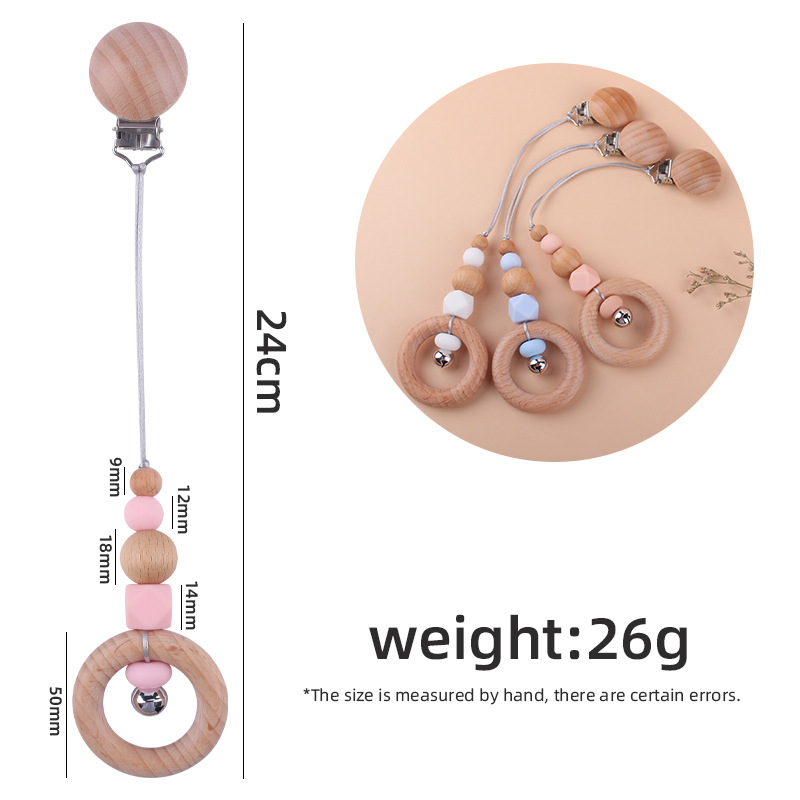 Bebé suministros bebé DIY creativo haya chupete clip nuevo haya madera anillo campana chupete cadena coche colgando joyería