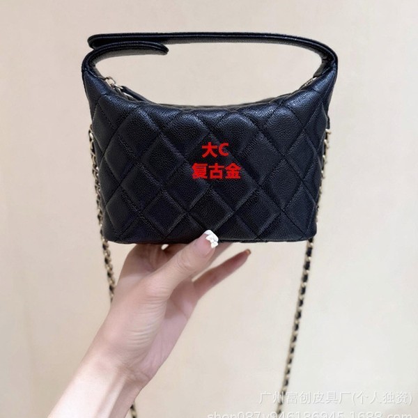 实物带LOGO新款小香风25c饭盒包鱼子酱牛皮女包菱格斜挎手拎包女|undefined